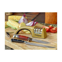 Chef's Choice M4635 Sportsman hahloteroitin leikkuulaudalla vihannesten ja veitsien kanssa, sopii sahalaitaisille ja sileille terille.