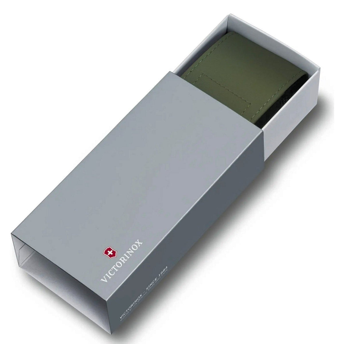 Victorinox Hunter Pro metsästysveitsen vihreä vyökotelo pakkauksessa, sopii täydellisesti retkeilyyn ja metsästykseen.