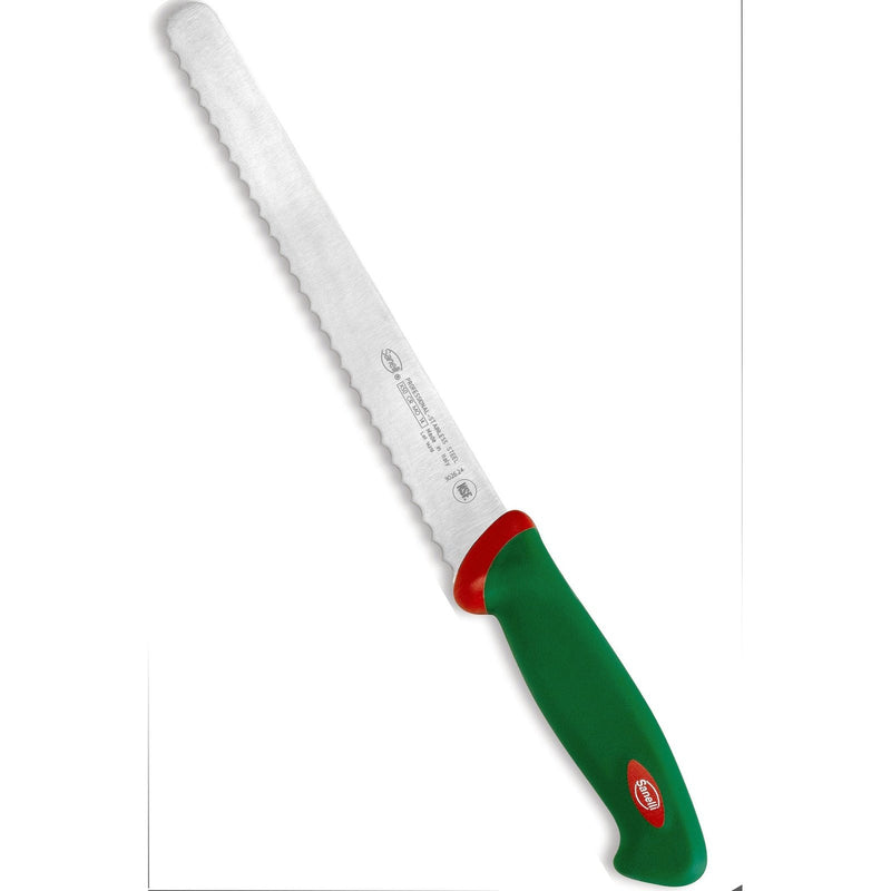 Sanelli leipäveitsi 24 cm ergonomisella vihreä-punaisella kahvalla ja sahalaitaisella terällä. Soveltuu tarkkaan ja turvalliseen leikkaamiseen.