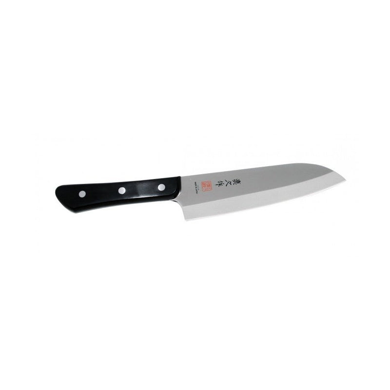MAC Superior santoku SK-65 17 cm sivuprofiili, leveä terä ja musta kahva
