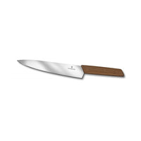 Victorinox Swiss Modern kokkiveitsi 22 cm, länsimaalainen keittiöveitsi jalopähkinäpuukahvalla, sopii lihan ja vihannesten paloitteluun.