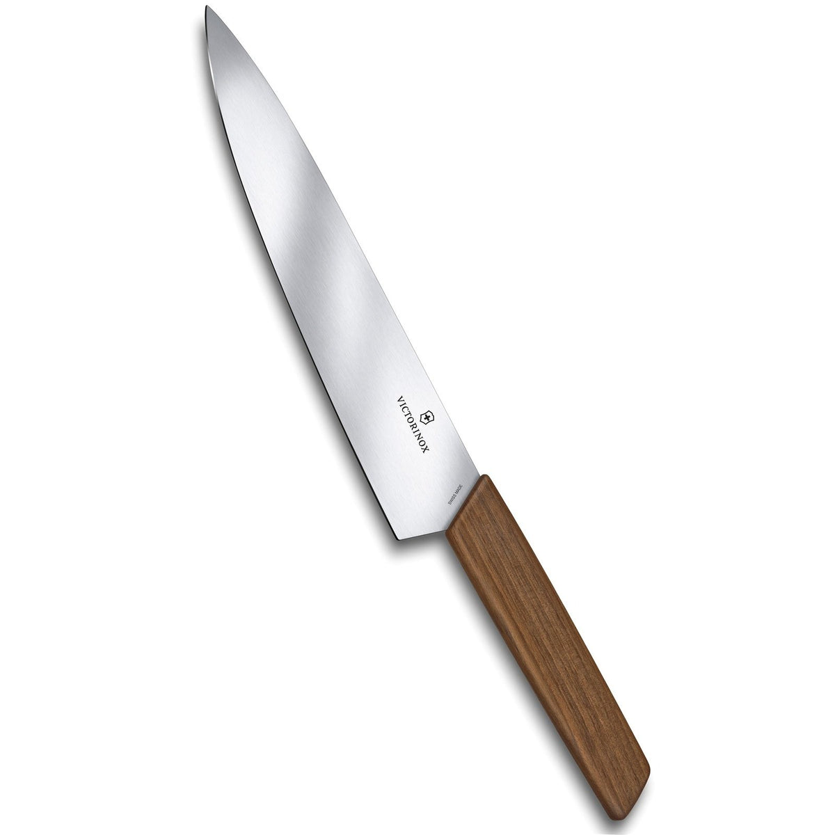 Victorinox kokkiveitsi - Swiss Modern keittiöveitsi 22 cm terällä ja jalopähkinäpuukahvalla, tyylikäs ja ergonominen valinta keittiöön.
