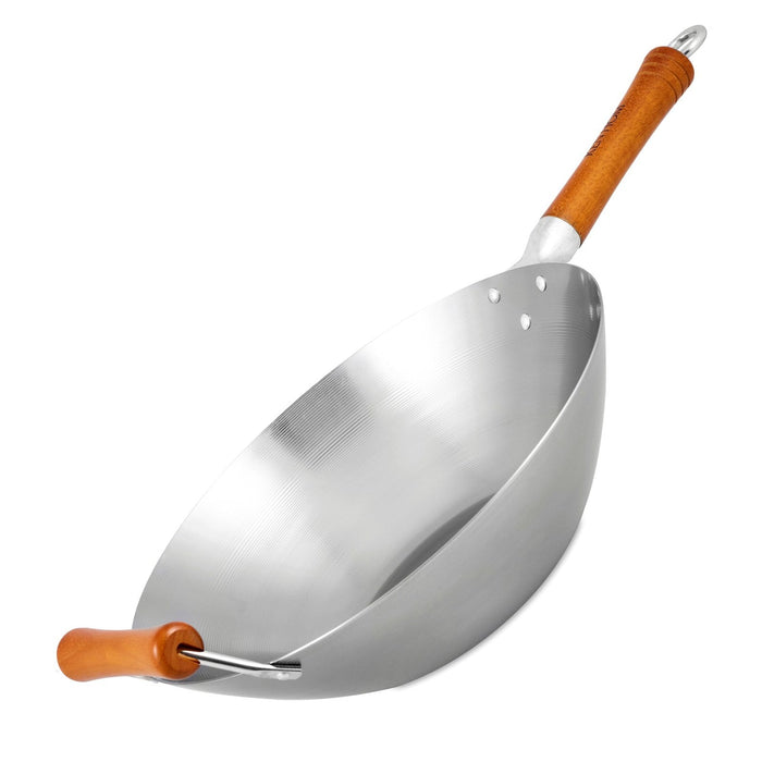 Ken Hom Hiiliteräswok, 32 cm, puukahvalla. Kestävä ja pinnoittamaton wokpannu, sopii induktioliedelle.