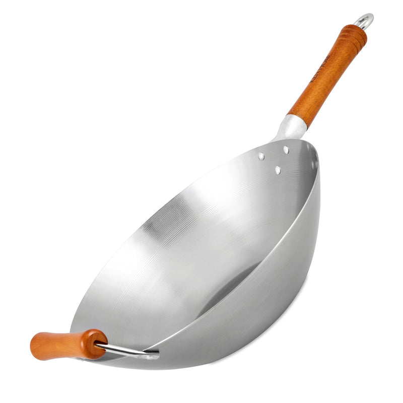 Ken Hom Hiiliteräswok, 32 cm, puukahvalla. Kestävä ja pinnoittamaton wokpannu, sopii induktioliedelle.