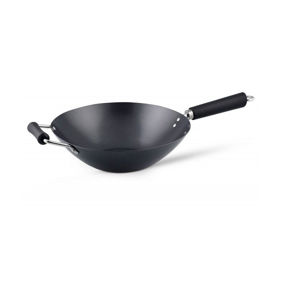 Ken Hom Non-stick Wok 31 cm - Kestävä hiiliteräswok, joka kestää korkeita lämpötiloja. Sopii induktio-, kaasu- ja sähköliesille.