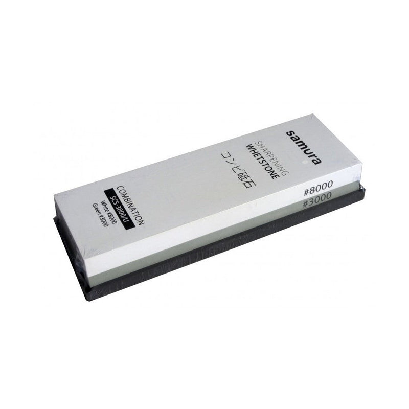 Samura Vesihioma-/Teroituskivi 3000/8000 suojamuovissa, kaksipuolinen teroituskivi hienoon ja erittäin hienoon teroitukseen kotikeittiöön.