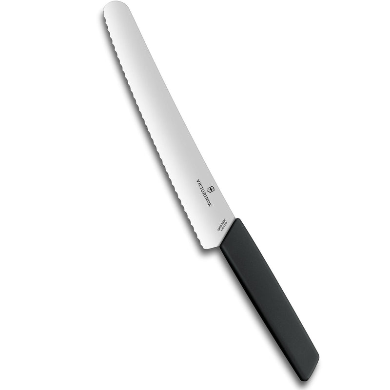 Victorinox Swiss Leipäveitsi - Moderni Leipäveitsi, 22 cm, sahalaitainen terä ja ergonominen musta kahva. Täydellinen leivän leikkaamiseen kotikeittiössä.