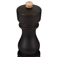 London Suolamylly, tumman ruskea pyökkipuu, lähikuva yläosasta, jossa puinen nuppi ja kaiverrettu 'S'.