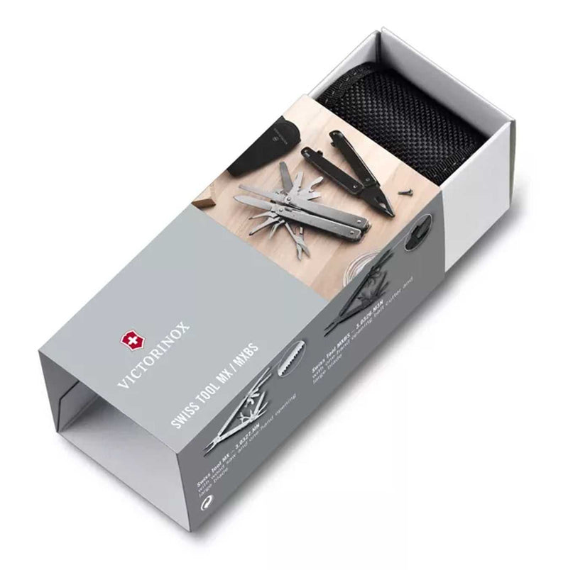 Victorinox Swiss Tool MX - Monitoimityökalu yhdellä kädellä lahjapakkauksessa, sisältää työkalun ja kotelon. Täydellinen lahjaksi työkalujen ystävälle.